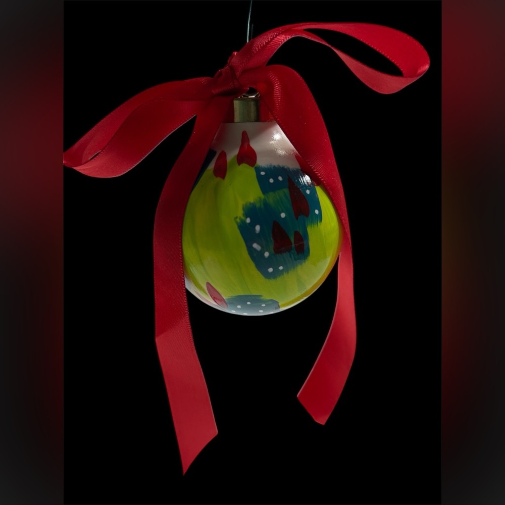 Ornament Hand Painted Handmade Red Green Blue White Festive Christmas Abstract